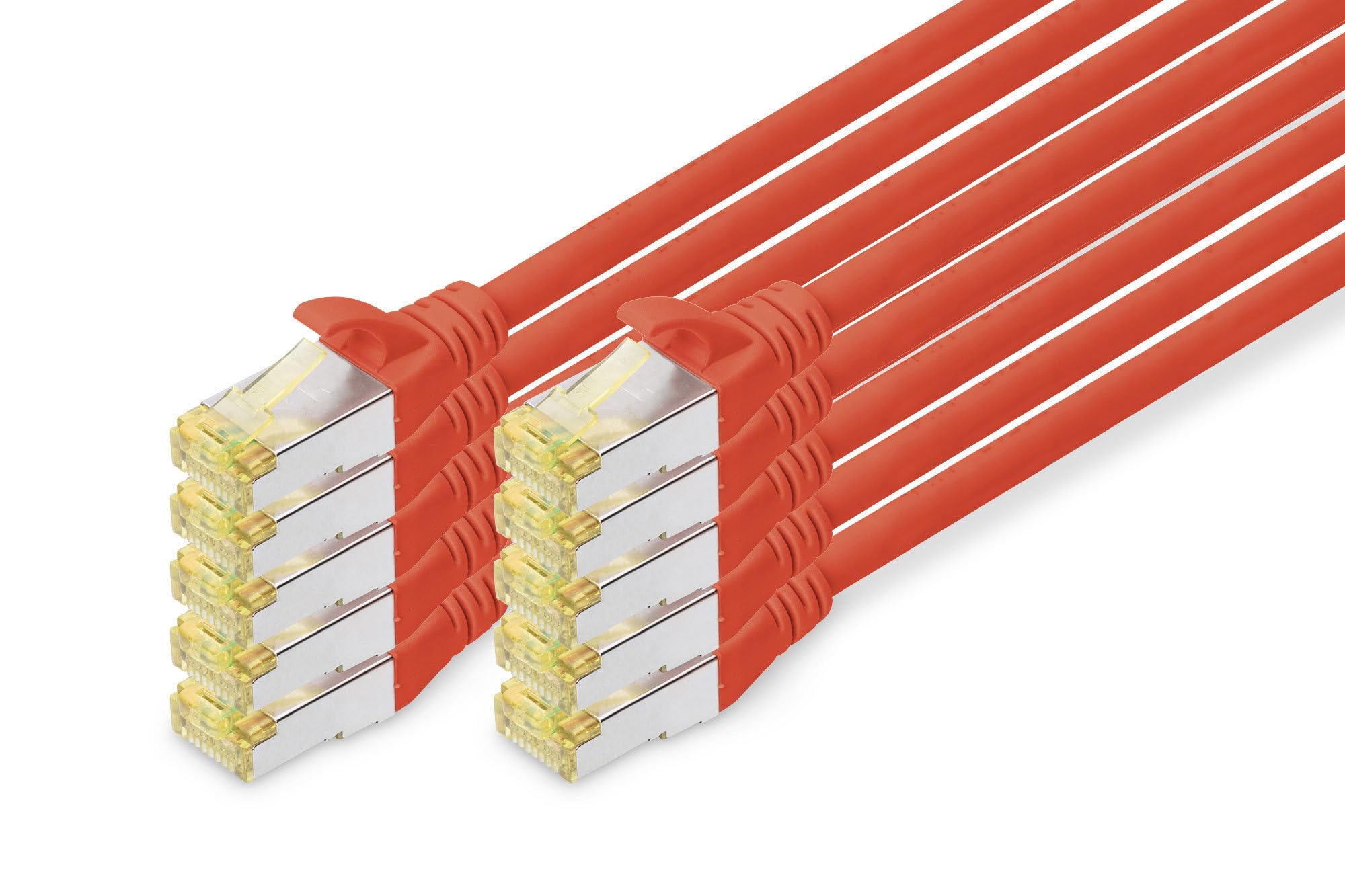 DIGITUS LAN Cable Cat 6A - 1m - 10 Pieces - RJ45 Network Cable - S/FTP Shielded - 10 Gbps - Compatible with Cat6 and Cat7 - Red