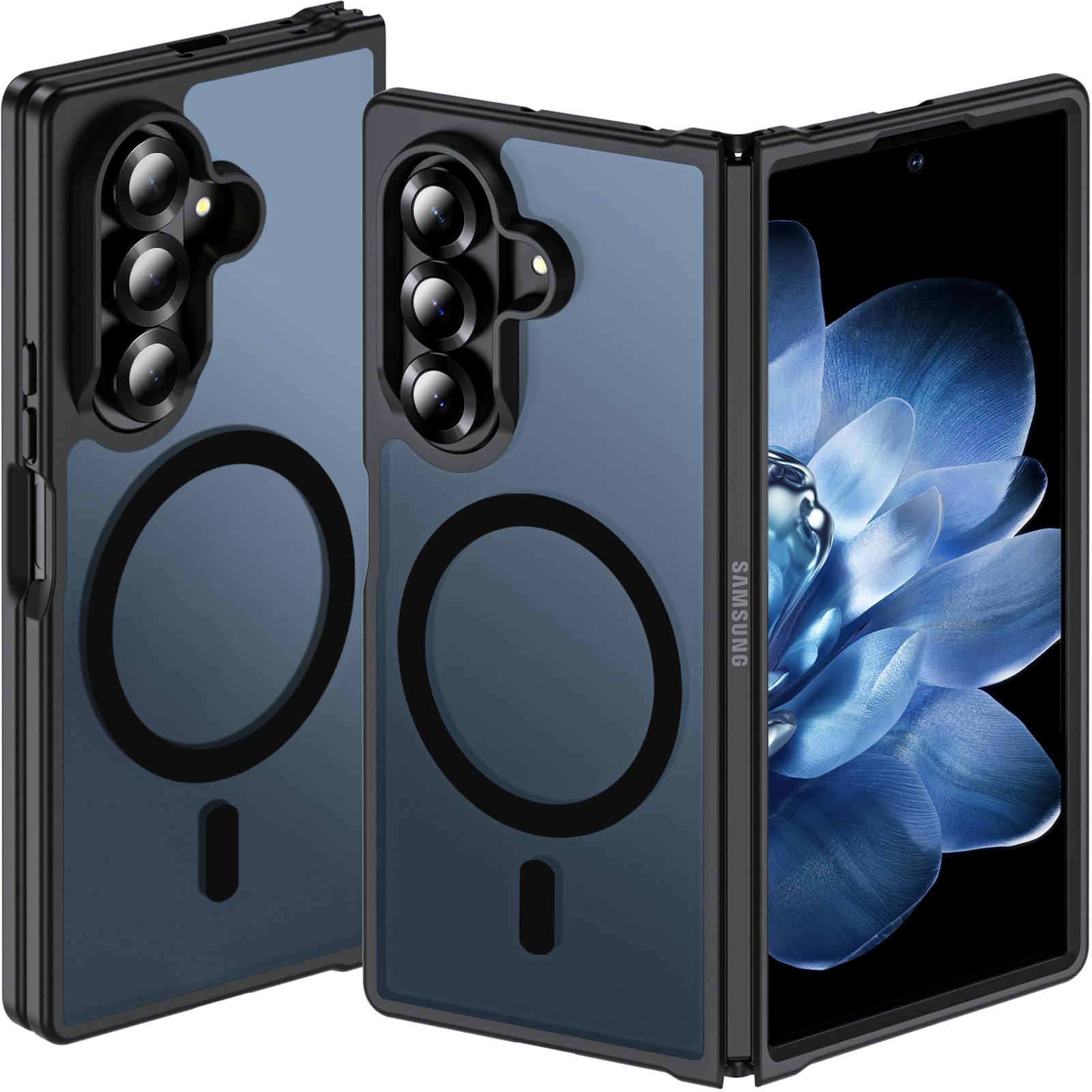 Photo 1 of Hensinple for Samsung Galaxy Z Fold 6 Case Magnetic, Z Fold6 Case [Compatible with MagSafe][Slim Fit], Magnetic Charing Translucent Matte Back Shockproof Phone Case for Z Fold 6, Black