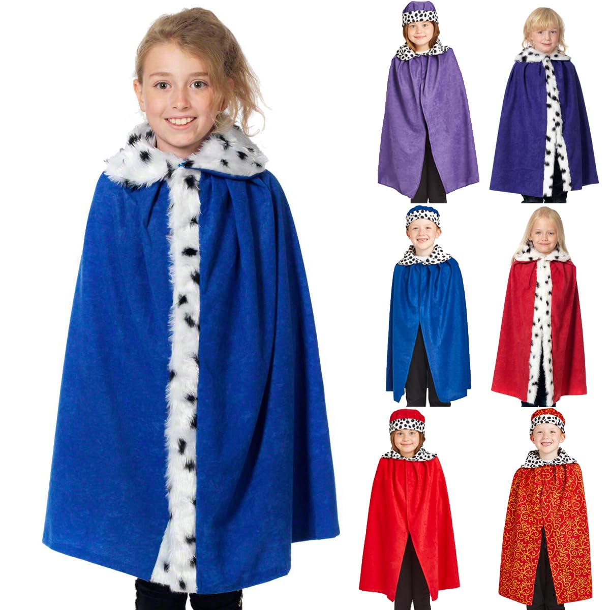 Charlie Crow Blue King/Queen Cloak for Kids. One Size 3-8 years. Fur trim. — image 1
