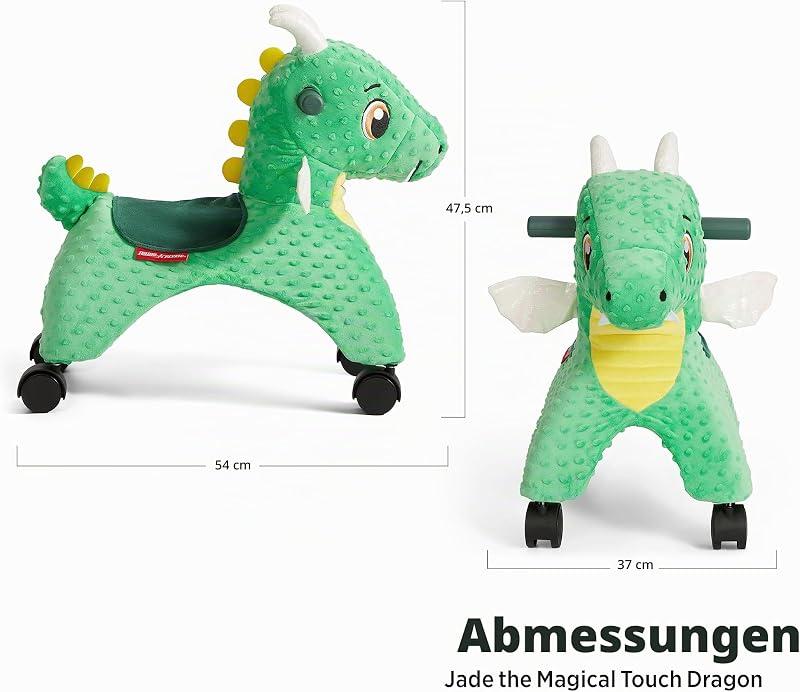 Jade, der magische Drache zum Berühren mit interaktiven Lichtern und Geräuschen, grünes Rutschfahrzeug, für Kinder von 1 bis 3 Jahren