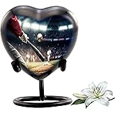 Baseball Heart Keepsake Urn - Mini Sharing Sports Urn - Handcrafted Heart Shaped Funeral & Memorial Keepsake with Premium Box, Bag & Display Stand