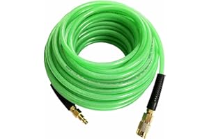 SANFU Polyurethane(PU) 1/4-Inch x 100ft Reinforced, Air Hose with 1/4” Swivel Solid Brass Quick Coupler and Plug, Transparent Green(100’)