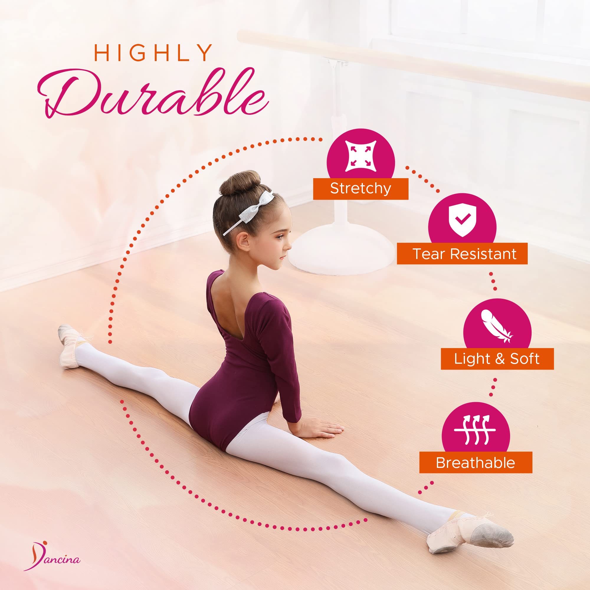 Dancina Ballet Dance Tights Footed - Ultra-soft Pro Excellent Hold&Stretch (Toddler/Girls)