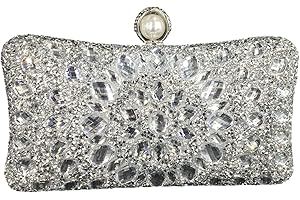 Boutique De FGG Pearl Clasp Crystal Clutch Purses for Women's Evening Handbags Wedding Party Rhinestone Bag