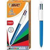 BIC 4-Color Retractable Ballpoint Pens, 1.0 mm Medium Point, 12-Count Pack | Assorted Ink Colors for Versatile Use, Comfortab