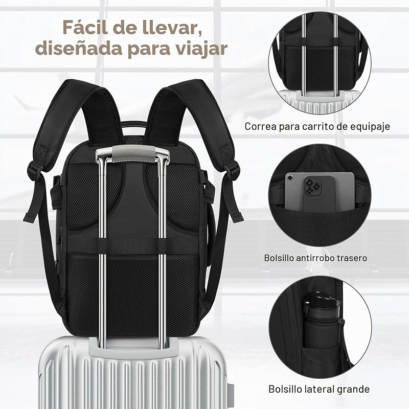 Equipaje de Mano Mochila de Viaje 45 × 36 × 20 para Easyjet, 40 L Maletas de Cabina Bolsa de Viaje Mochila Casual Asiento Inferior Equipaje de Mano Mochila para Portátil de 17 Pulgadas Escuela — foto 5 de 7