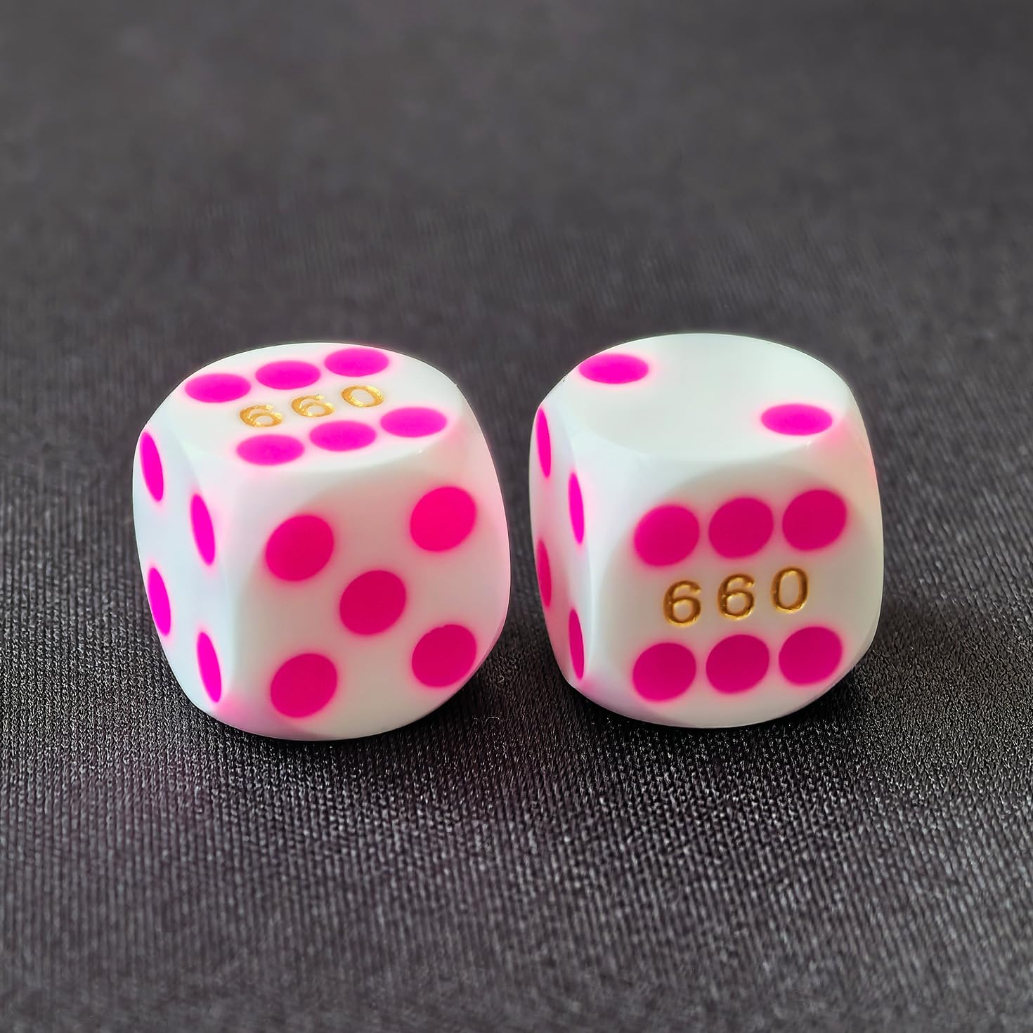 Bescon Professional Precision Dice Round Corner 9/16" (14.3mm) with Colorful Dots, Colored Dots Precision Backgammon Dice 14.3MM (White Dice with pink dots)