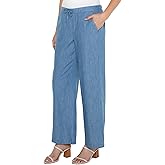 Liverpool Womens Chambray Mid-Rise Relaxed Wide Leg Pull on Tie Waist Pant 30"