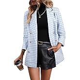 Happy Sailed Womens Plaid Tweed Blazers Dressy Casual Long Sleeve Double Breasted Open Front Blazer Jackets Work Suits