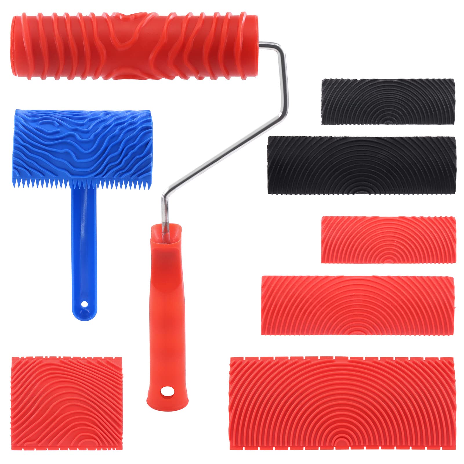 Mardatt 8 Pcs Wood Graining Painting Tool Set, Rubber Empaistic Grain Pattern Roller with Handle, Household Wallpaper Roller Painter, Wall Texture Art Painting Tool Set for DIY Wall Room Decoration