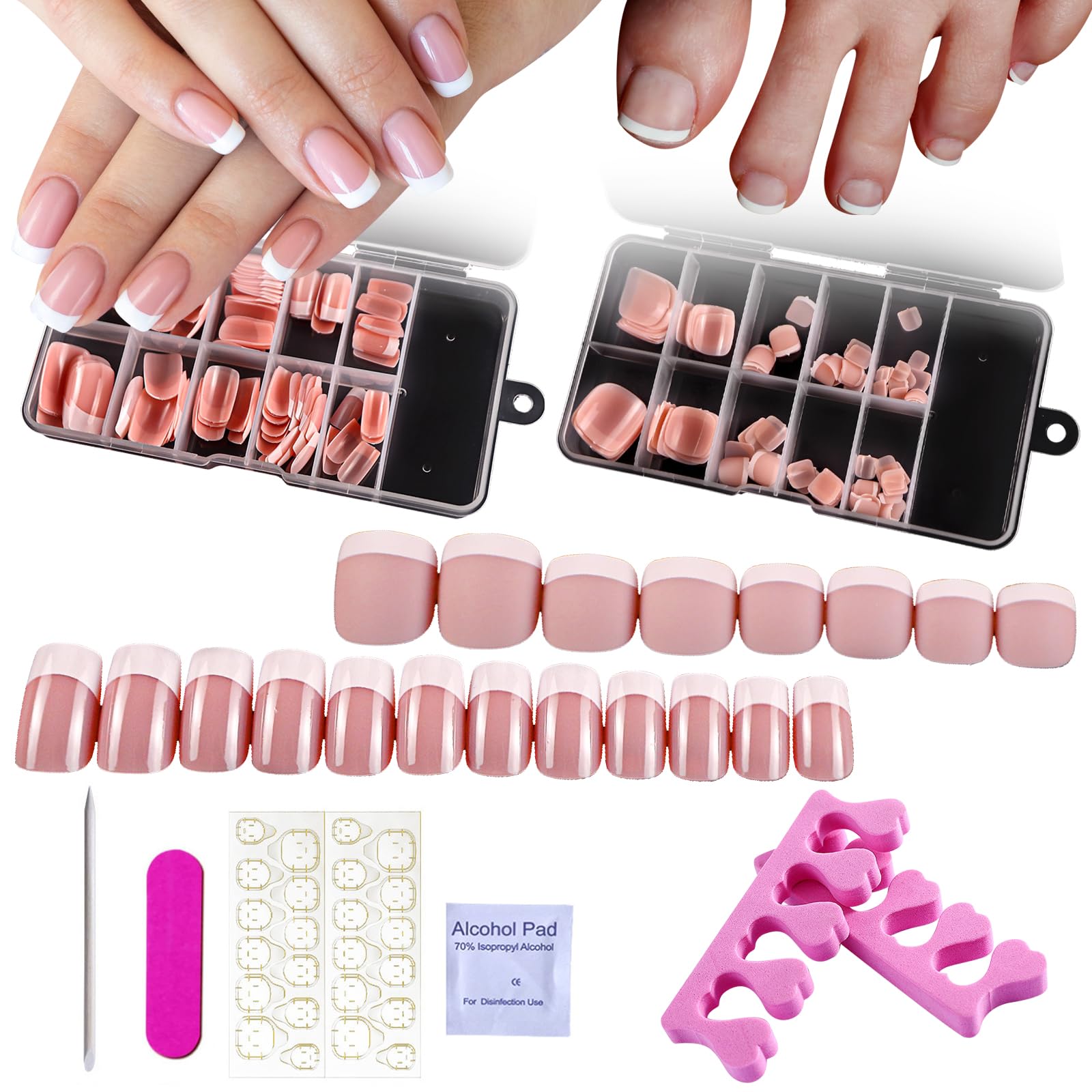 JSTHHTT 120 Pcs French False Nails, 120 Pcs False Toenail, Square Press On Nails, White Tip French False Nail, 10 Sizes, for Women Girls