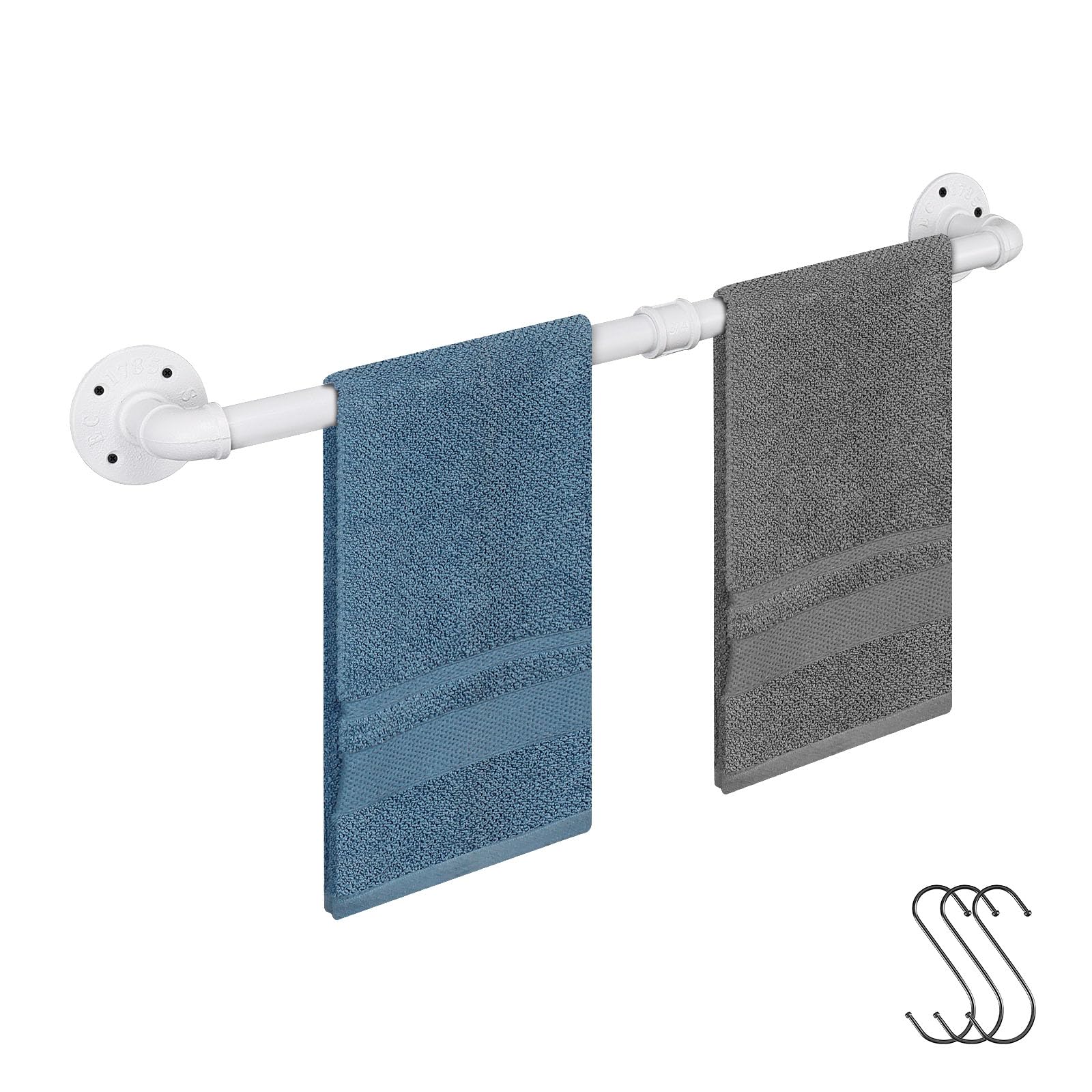 Photo 1 of Jeasor Industrial Pipe Towel Rack Towel Bar, Heavy Duty Wall Mounted Rustic Farmhouse Bath Towel Holder for Bathroom (White, 24 inch)