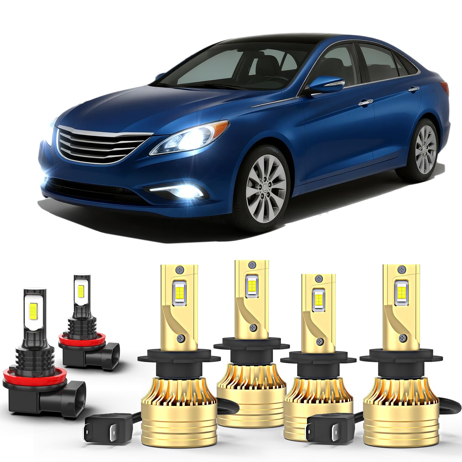 Photo 1 of cayrsk Compatible for Hyundai Sonata 2011-2014 LED Light Bulbs,H7 High Beam H7 Low Beams H8 LED Fog Light Bulbs, 500% Brightness,6000K White H8,Plug and Play, Pack of 6