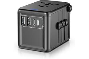 URJD Universal Travel Adapter, 6.0A 30W 5 USB C/A Ports + AC Outlets International Power Adapter for All USB Devices, Type I C G A Plugs 110V 220V A/C, European Travel Plug Adapter for 200+ Countries