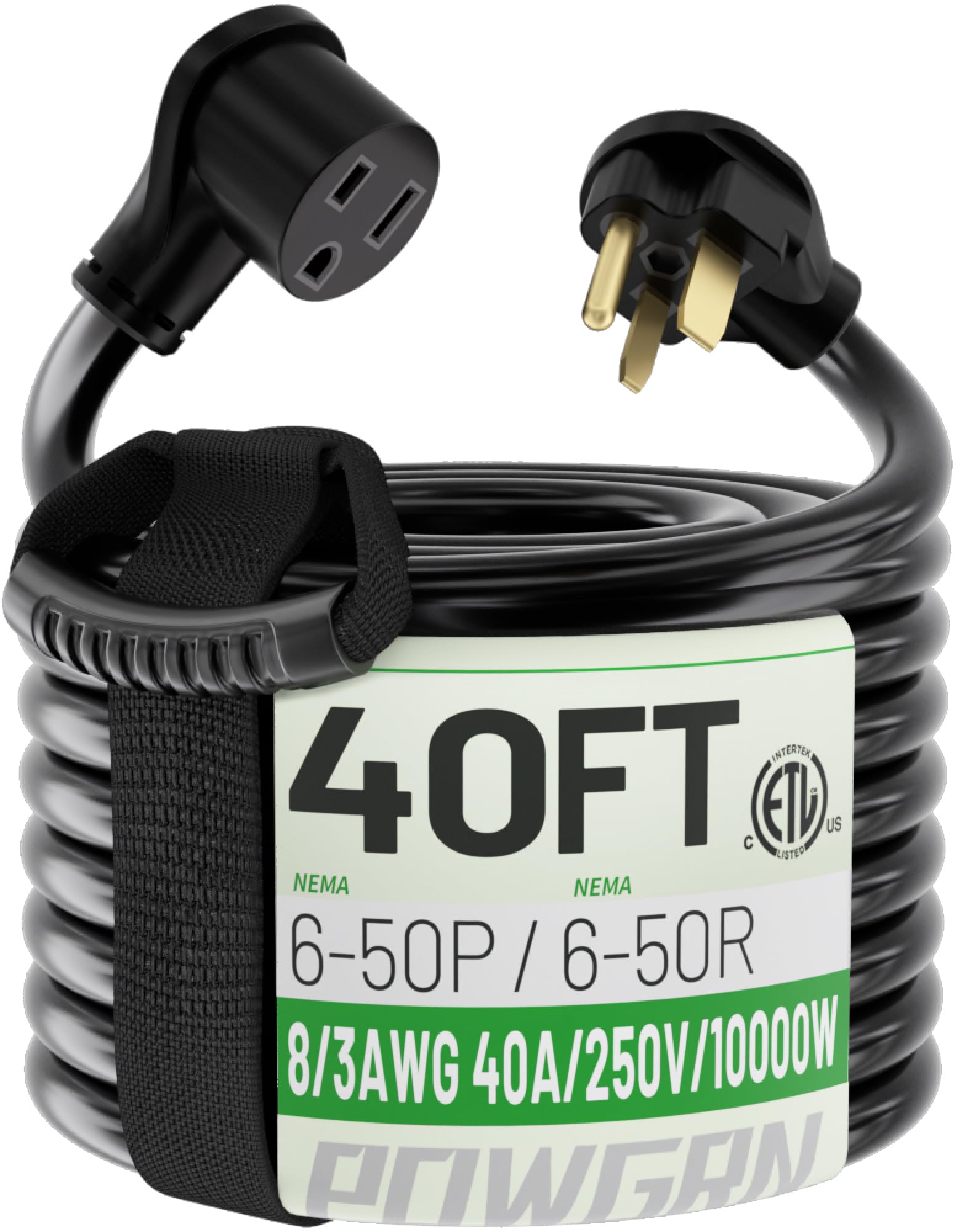 Photo 1 of POWGRN 40ft Welder Extension Cord Outdoor 8 Gauge, 250V NEMA 6-50 Heavy Duty Welding Cord 3 Prong, 8AWG STW Black, ETL