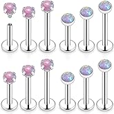 Xnsjeyy 16G Internal Thread Flat Back Earrings Nose Studs 316L Surgical Steel Medusa Labret Monroe Lip Ring Tragus Forward Helix Conch Cartilage Lobe Earrings Stud Piercing Jewelry For Women Men Opal
