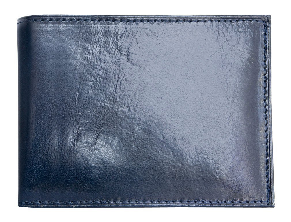 Men's Dark Blue Glossy Genuine Leather Wallet
