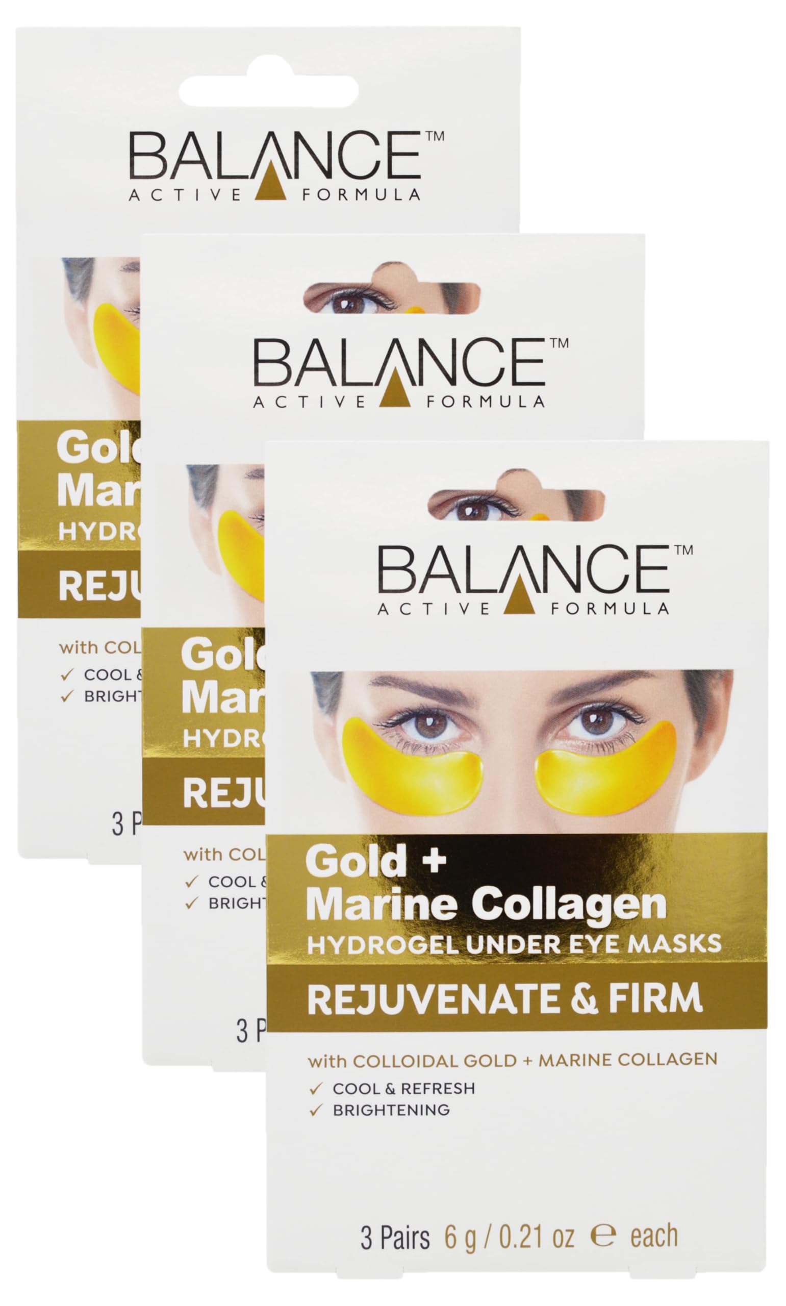 Balance Active Formula Gold & Marine Collagen Hydrogel Under Eye Masks (9 pack) Instantly Cool, Refresh & Revive Tired-Looking Eyes. Cruelty Free.