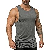 Magiftbox Mens Extended Scoop Workout Stringer Tank Tops Gym Shirts for Men Black/Khaki T05