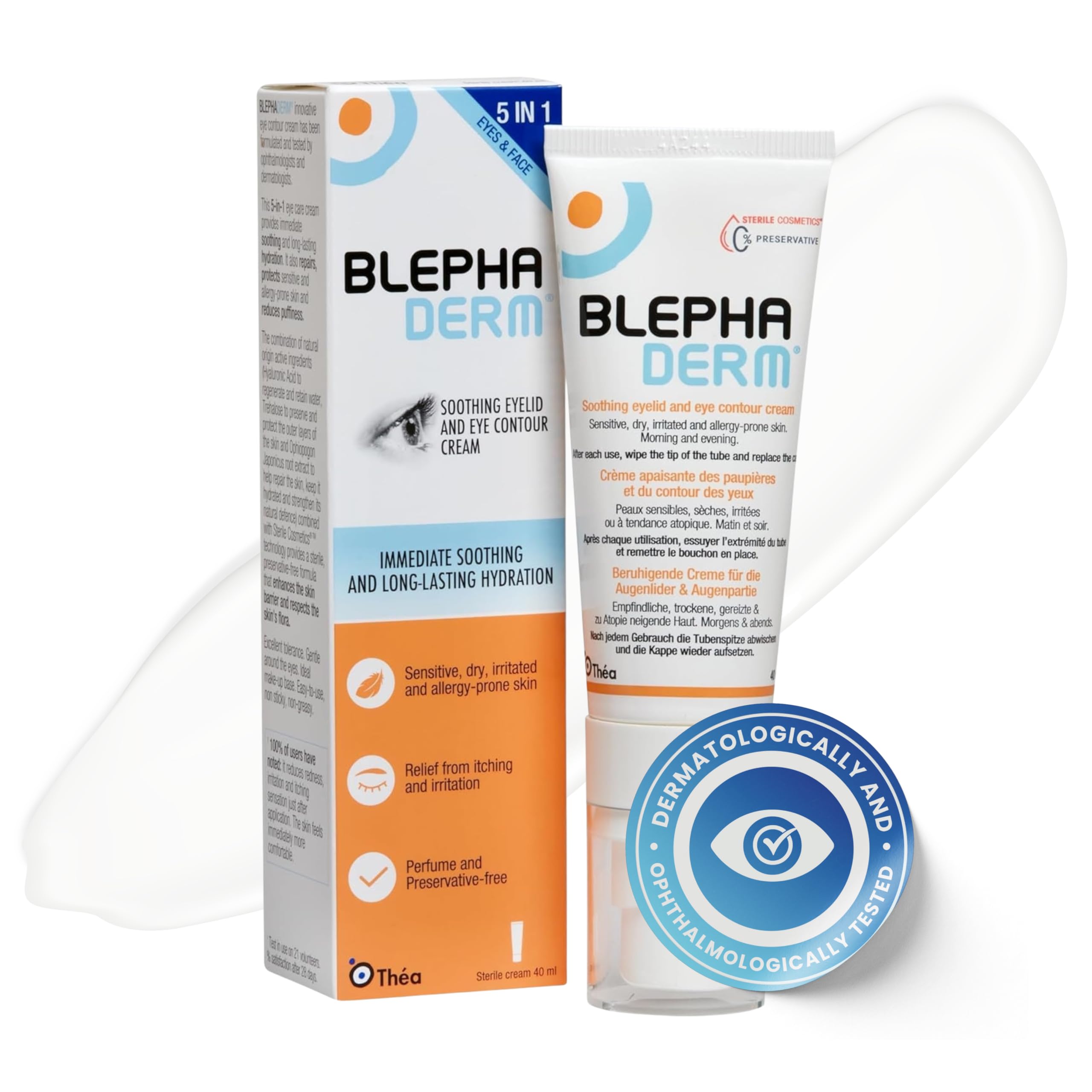 BLEPHADERM 5-in-1 Eyelid & Eye Contour Cream - Soothes, Repairs, Moisturises, Protects & Reduces appearance of Puffiness for Sensitive, Dry, Irritated Skin 40ml