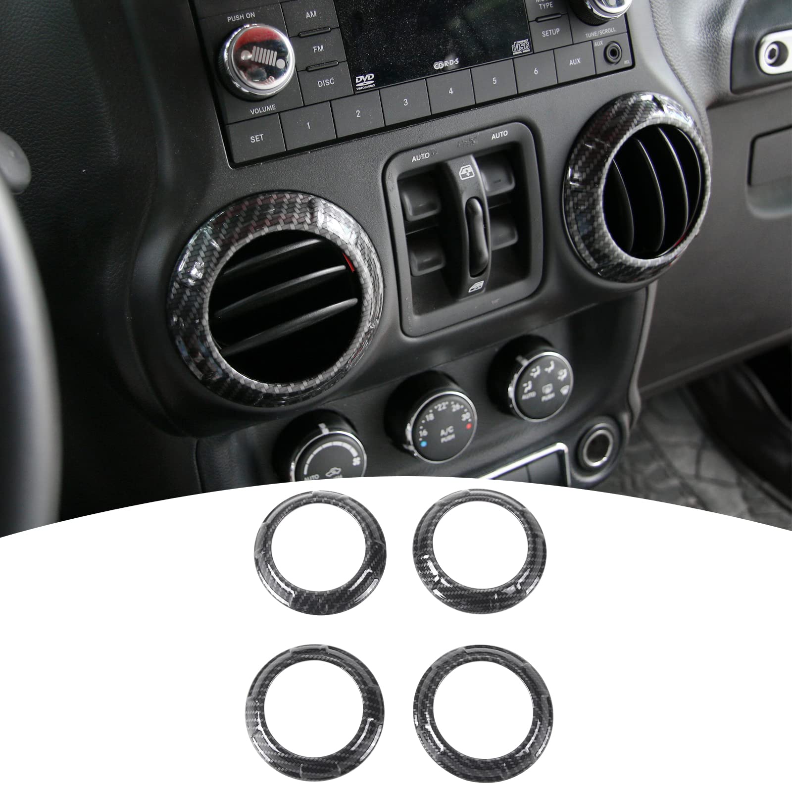 Photo 1 of 4PCS Center Console Dash Air Conditioner Vent Cover Trim Carbon Fiber Interior Accessories Compatible with Jeep Wrangler JK JKU 2011-2018