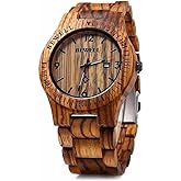 BEWELL Wooden Watch Fashion Handmade Sports Mens Wooden Watch Analog Quartz Lightweight Handmade Wood Wrist Watch