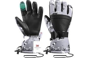 Pnosnesy Ski Gloves,Winter Snow Waterproof Gloves Touchscreen Skiing & Snowboarding Cold Weather Glovess,Fits Both Men & Women,for ParentChild Kids With Wrist Strap