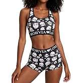 Morvia Women's 2 Piece Sport Pajamas Set Racerback Bralette and Underwear | Cute Halloween Sweetheart Spooky Allover Print 2 Pcs Underwear Set Boyshorts Panties Wide Waistband Soft and Stretchy Fabric
