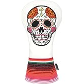 SHABIER White Golf Hybrid Headcover with Orange Flower Embroidery Sugar Skull Design for Golf Club