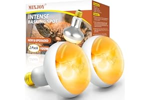 MIXJOY 100W Reptile Heat Lamp Bulb, 2Pack Reptile Basking Spot Light, Upgraded Intense Heat Basking Bulb, UVA Daylight Heat Lamp Bulbs for Reptiles, Bearded Dragon, Lizard, Tortoise, Chicken
