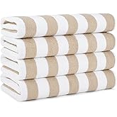 Arkwright California Cabana Stripe Beach Towel - Pack of 4, Large Soft Quick Dry Cotton Terry Towels Set for Pool, Swim, and 
