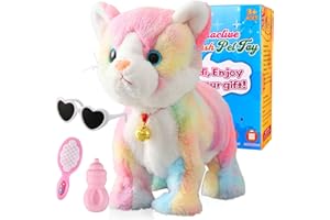 MARSJOY Colorful Robot Cat Plush Cat Stuffed Animal Interactive Cat Meow Kitten Touch Control, Electronic Cat Pet, Robotic Cat Cat Kitty Toy, Animated Toy Cats for Girls Baby Kids L:12"