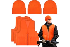 Jiuguva 6 Pcs Blaze Orange Vest Hunting Hat Vest and Cap for Men Women Outdoor Sports Traffic Works Fishing