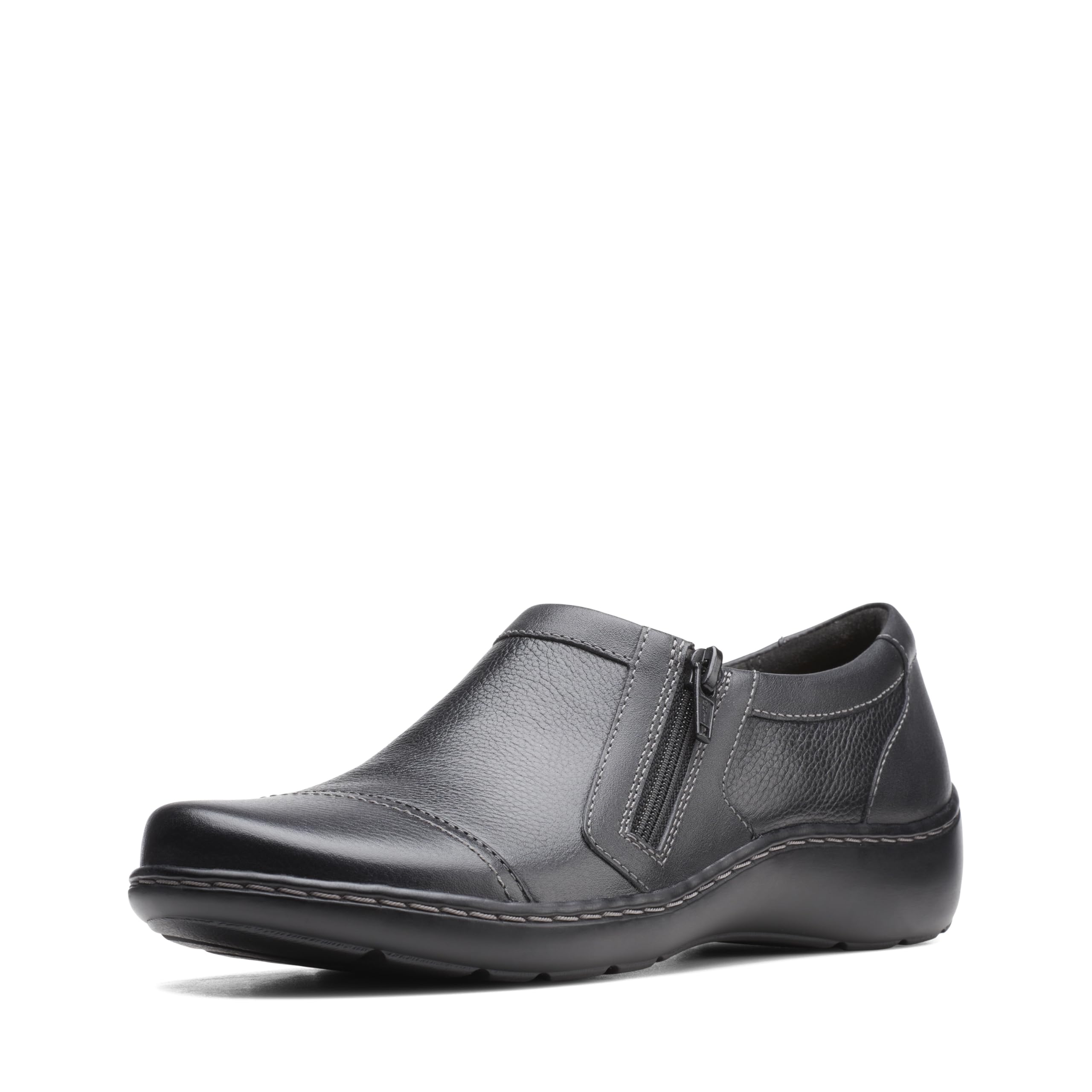 Photo 1 of Clarks womens Cora Giny Loafer Flat, Black Tumbled/Smooth Leather, 12 Wide US