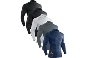 OYGSIEG 5 Pack Men's Thermal Turtle Mock Neck Shirts Long Sleeve Compression Fleece Lined Shirts Undershirt Base Layer Tops