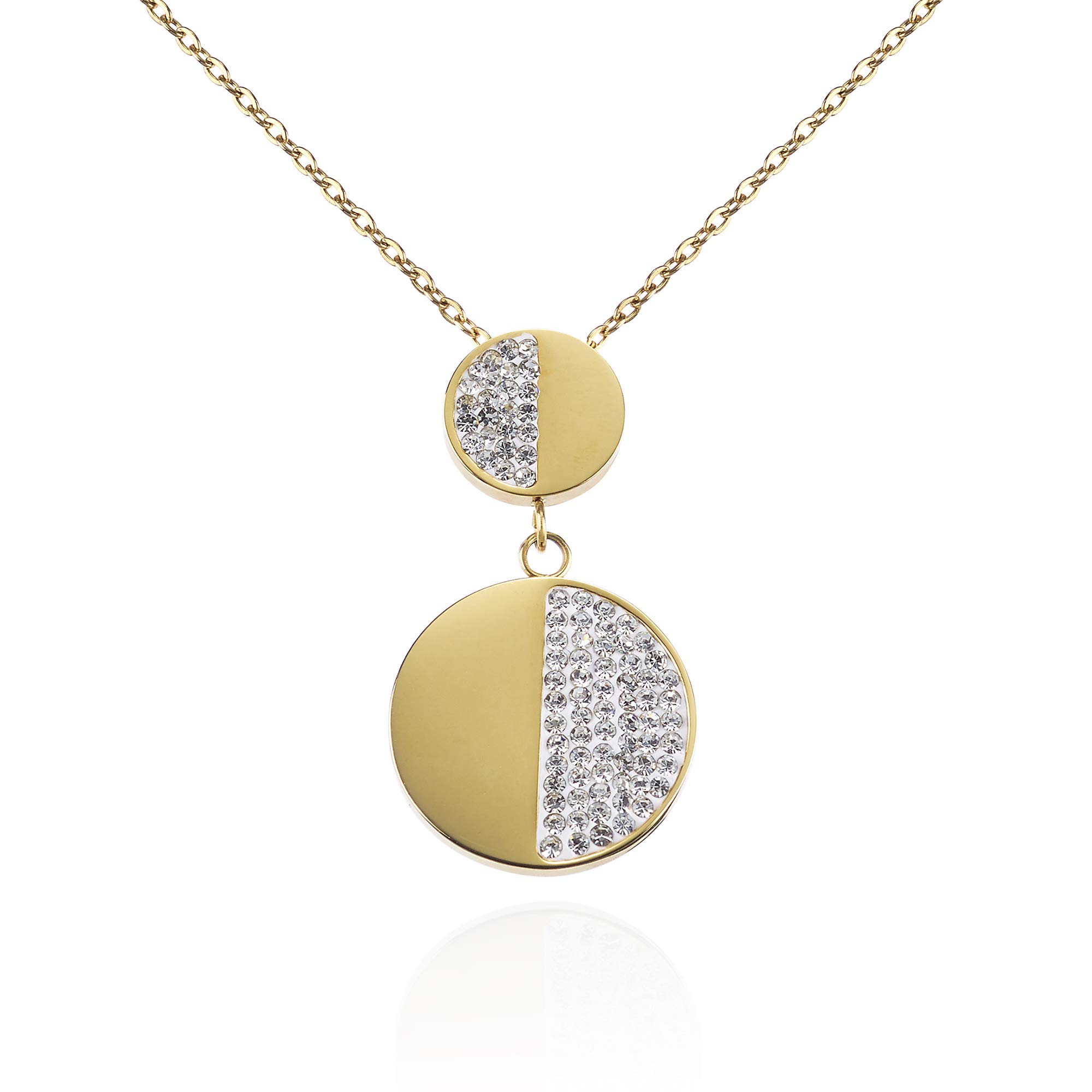 namana Double Disc Necklace for Women. Elegant Gold Necklace with Swarovski Crystals. Gold Necklaces for Women with Gift Box