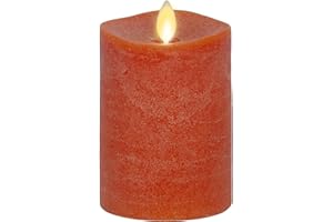 Luminara Flameless Candle LED Pillar Chalky Burnt Orange Finish - Real Wax Melted Top Unscented, Remote Ready, Timer (3 x 4.5 inch)