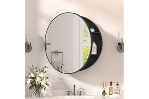 YTSMIR 30 x 30 Inch Round Black Mirror Medicine Cabinet Surface Mounted, Circular Modern Bathroom Medicine Cabinet with Mirro