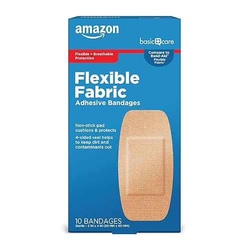Amazon Basic Care Flexible Fabric Adhesive Bandages, XL (2 in x 4 in), Protection for All Skin Types, Flexible Stretch That Conform to Wounds, 10 Count