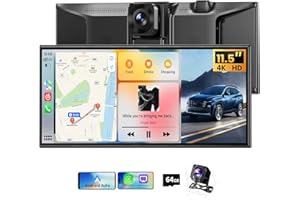 11.5" Extra Large Wireless Apple CarPlay Screen for Car, 4K Portable Car Play Screen & Android Auto HD Touch Screen, Dash Cam