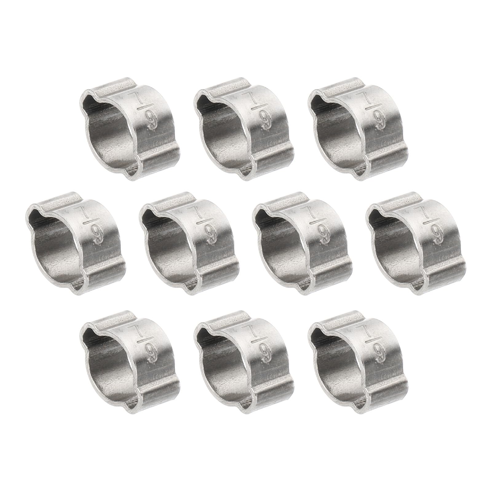 PATIKIL 10 Pack 7-9mm Double Ear Hose Clamp, 304 Stainless Steel O Clip Crimp Rings for Fuel Petrol Pipe Tube Fitting Connections, Silver Tone