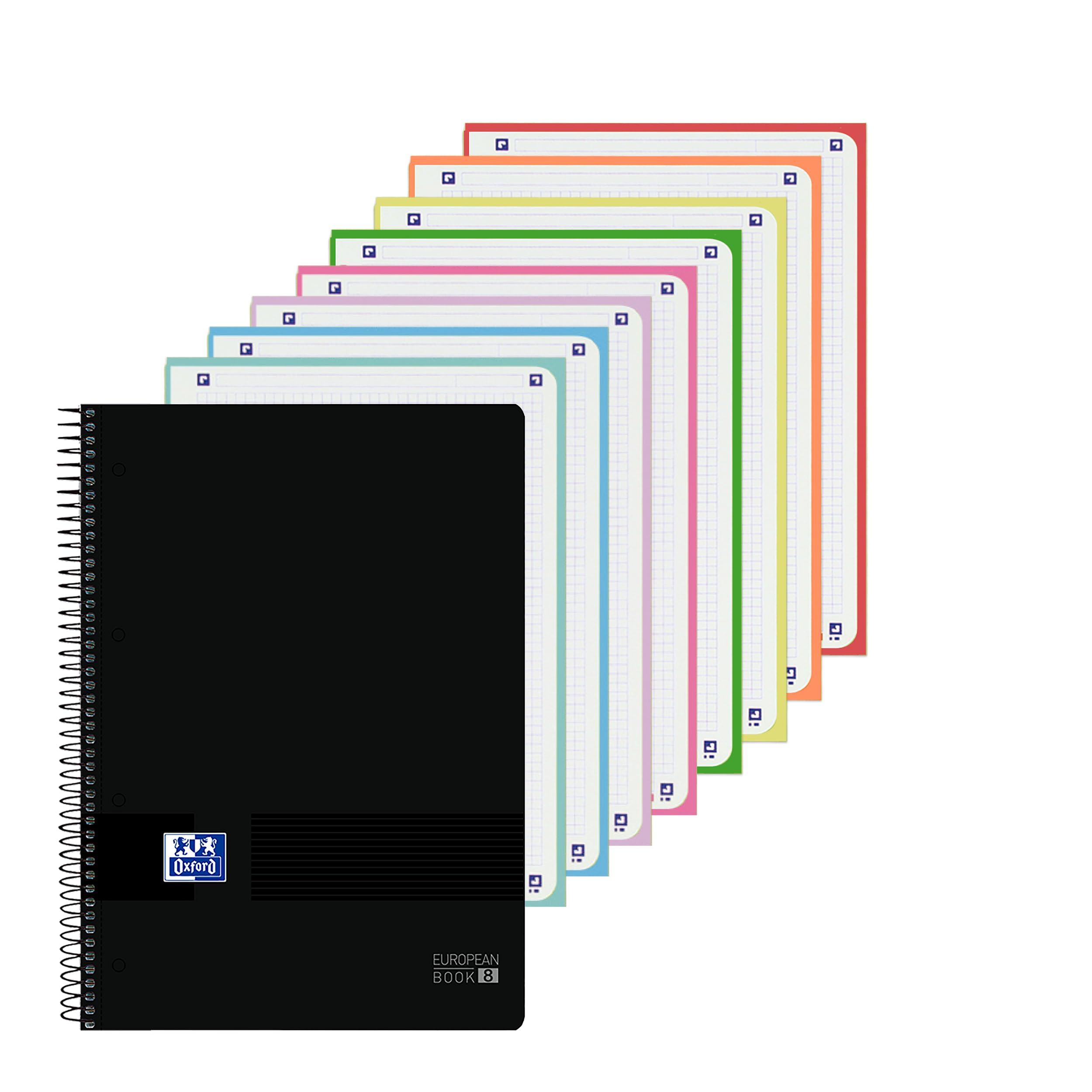 Oxford A4 Graphical Notebook 5x5, Plastic Caps, 8 Color Bands, Microperforated Sheets, Black (400162875)