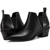 Minshluu Booties for Women Stacked Chunky Heel Ankle Boots Slip on Western Low Heel Chelsea Boots