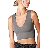 NIKIBIKI Women Seamless Plunge V-Neck Ribbed Crop Top, Made in U.S.A, One Size
