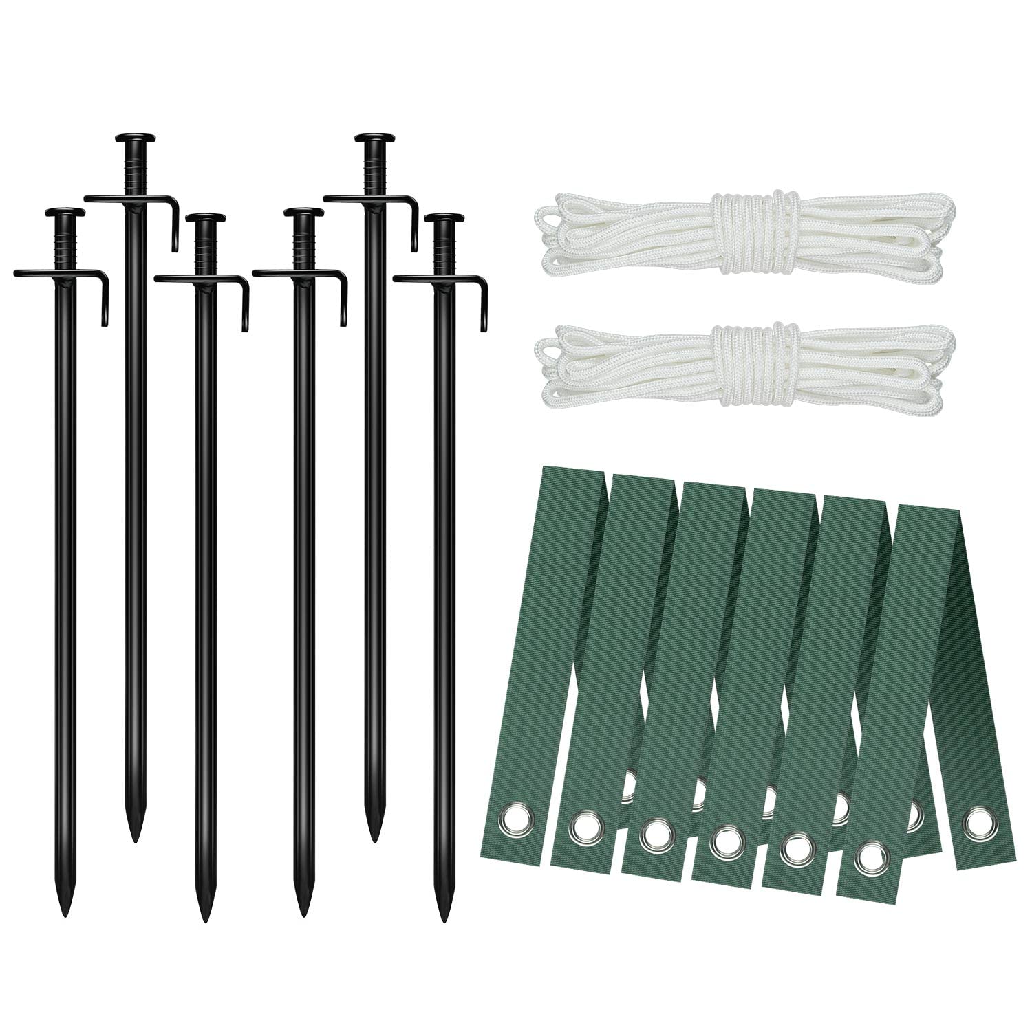 Photo 1 of Heavy Duty Steel Tree Support Kit, Tree Stake Kit for Newly Planted Trees Against Bad Weather, Include 6 PCS Tree Straps for Staking, 6 PCS Tree Stakes and 2 PCS Rope of 31.2 FT for Anchoring (2)