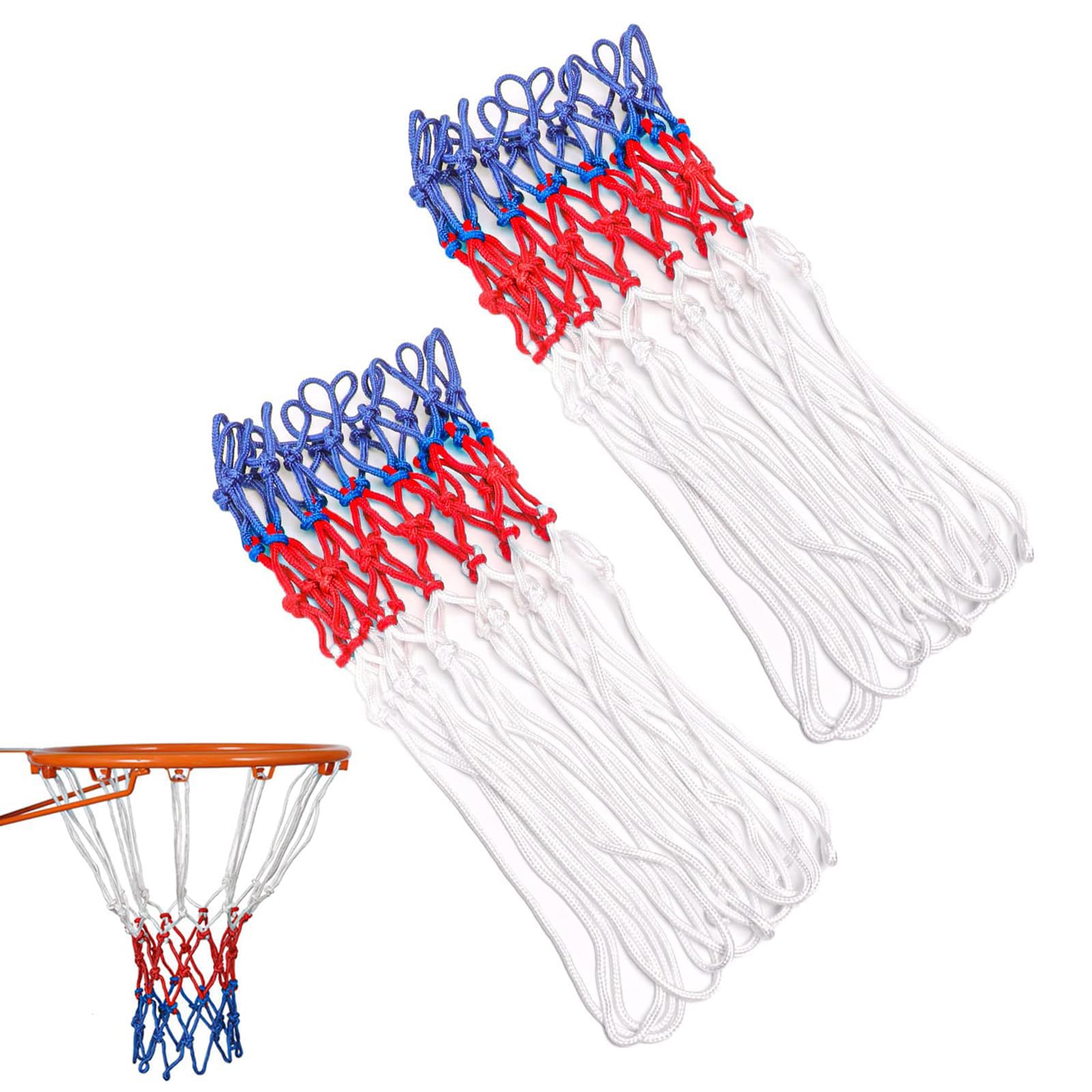 DGHOME 2 Pcs Heavy Duty Basketball Net Replacement, Braided Multicolor Basketball Net Fits Standard 12 Loop Hoop for Indoor or Outdoor Gym Equipment, Strong and Durable