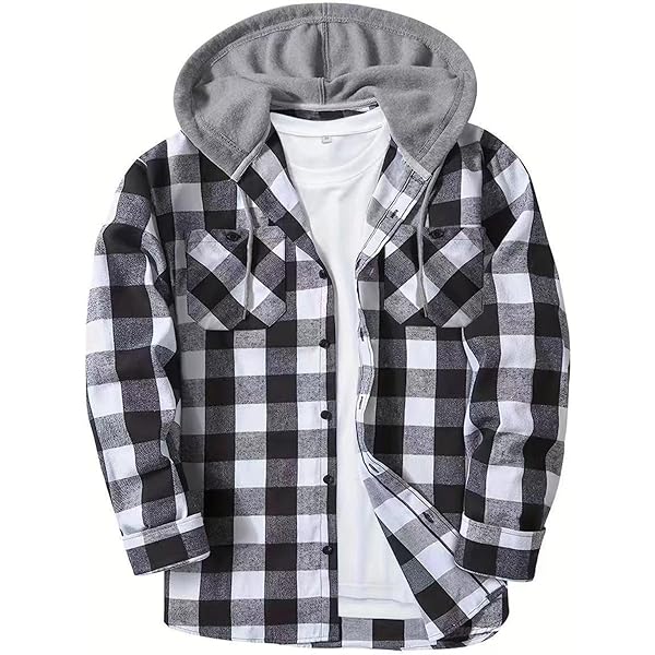 RGOT Chaquetas Para Hombre – Abrigo Con Cremallera Y Estampado De Cuadros De Búfalo Sin Capucha (Color Blanco Y Negro, Talla : XL