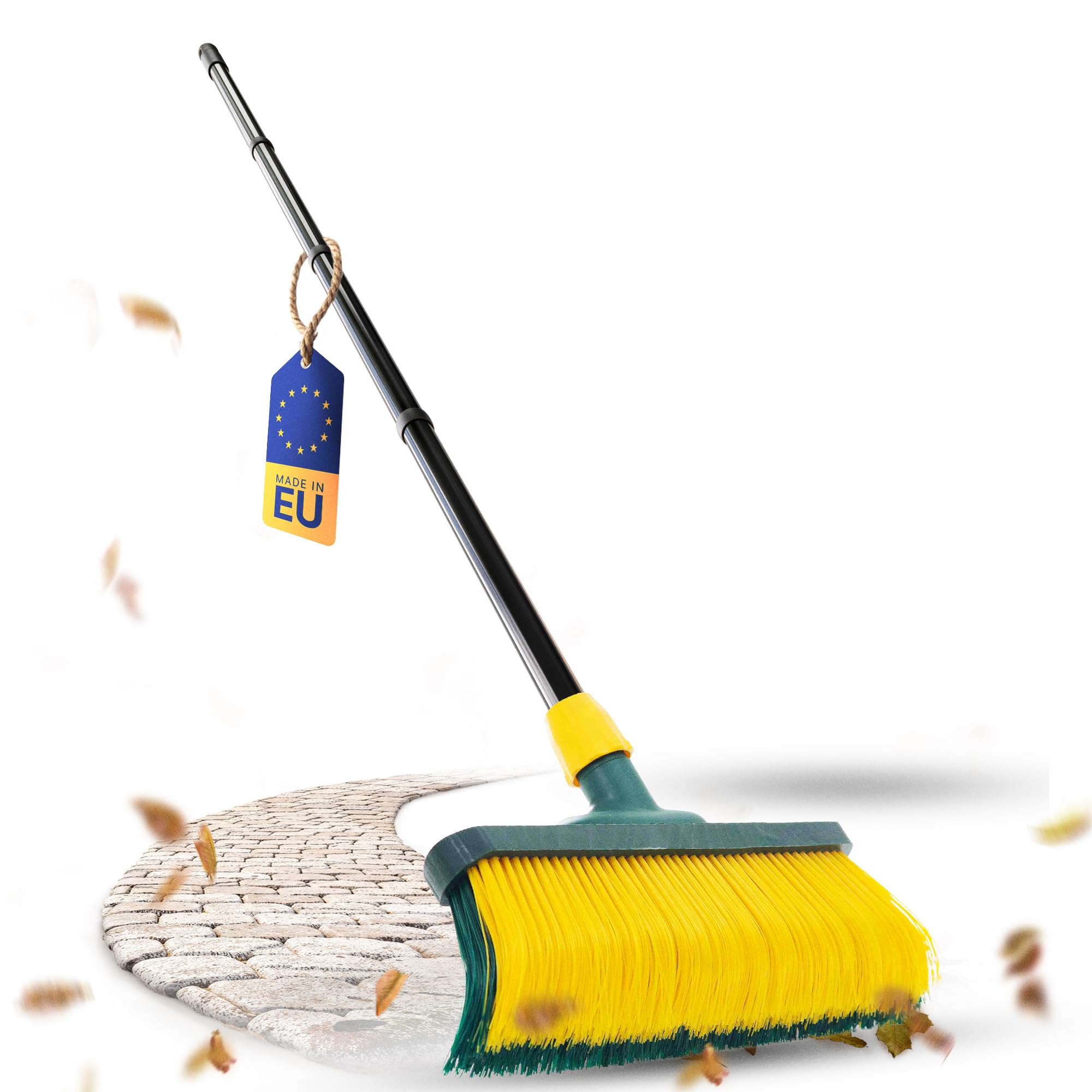Novaliv Premium Claw Broom with Handle 40 cm, Yellow, Ideal for Artificial Grass, Camping, Street, Garden Paths