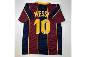 HOFSM.COM HALL OF FAME SPORTS MEMORABILIA Facsimile Autographed Lionel Messi Leo FC Barcelona Blue/Red Reprint Laser Auto Soccer Jersey Size Men's XL