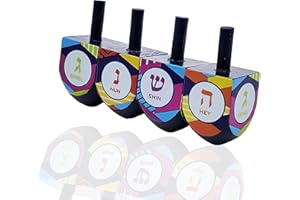 The Dreidel Company 10 -Pack Multi Colored Hand Painted Wooden, The Hanukkah Game, Let's Play Dreidel 1.75 Inch